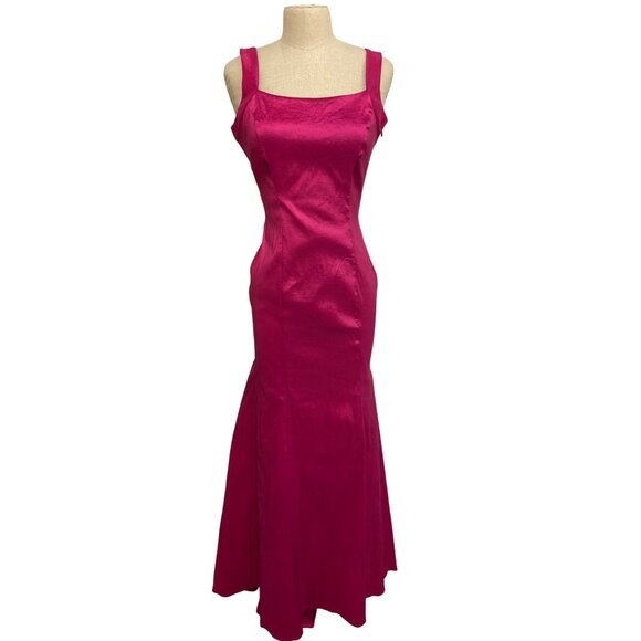 Jump Apparel By Wendye Chalin Fuchsia Satin Mermaid Dress With Back Lace-Up Deta - Picture 1 of 10